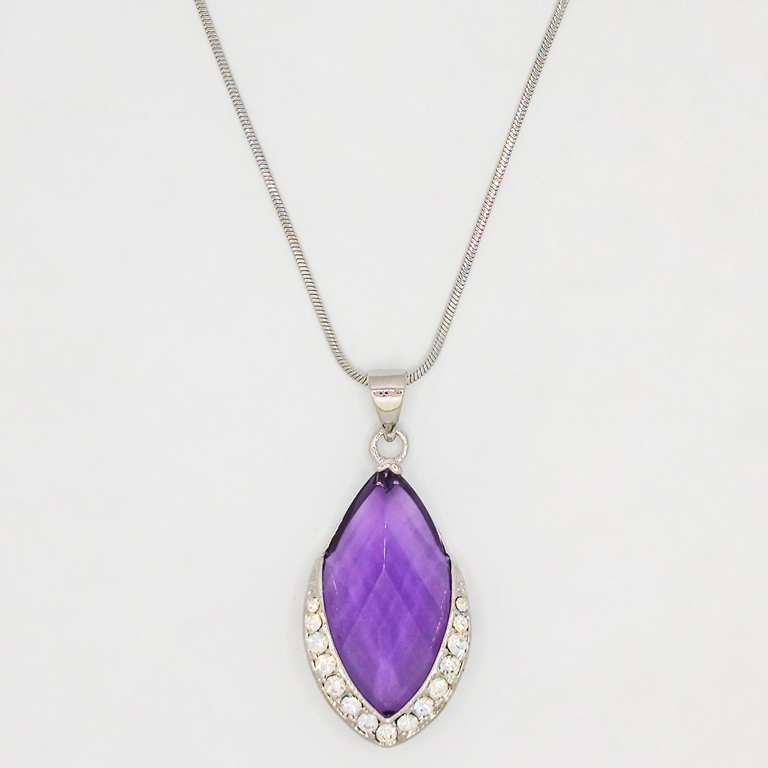 JEWELRY - NECKLACE - STAINLESS STEEL AND ZIRCON - DROP К076-03 - 2.0x4.2cm NICKEL-PURPLE (DARK) - PACKAGE 6pcs.