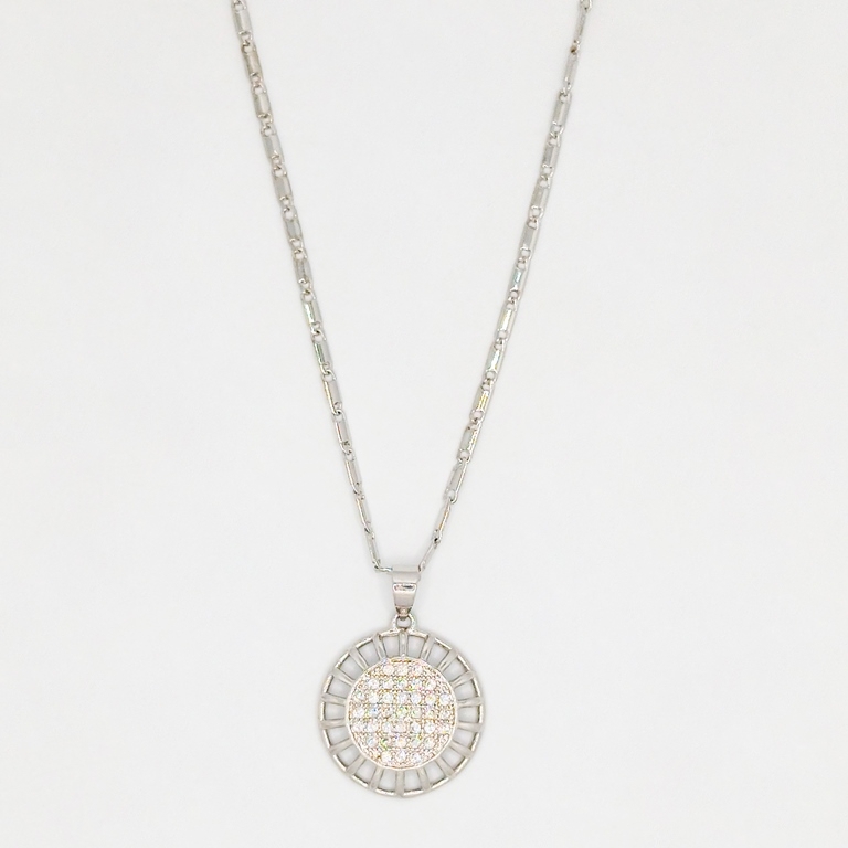 JEWELRY - NECKLACE - STAINLESS STEEL AND ZIRCON - CIRCLE К082-02 - 1.8x2.6cm NICKEL-TRANSPARENT - PACKAGE 6pcs.