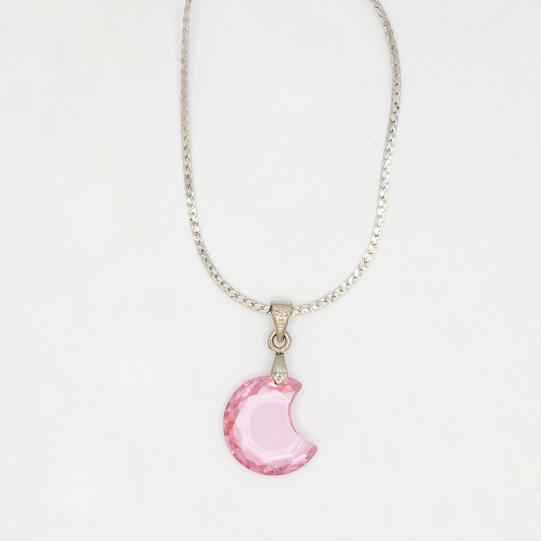 JEWELRY - NECKLACE - STAINLESS STEEL AND ZIRCON - MOON К066-04 - 1.6x2.8cm NICKEL-PINK - PACKAGE 6pcs.