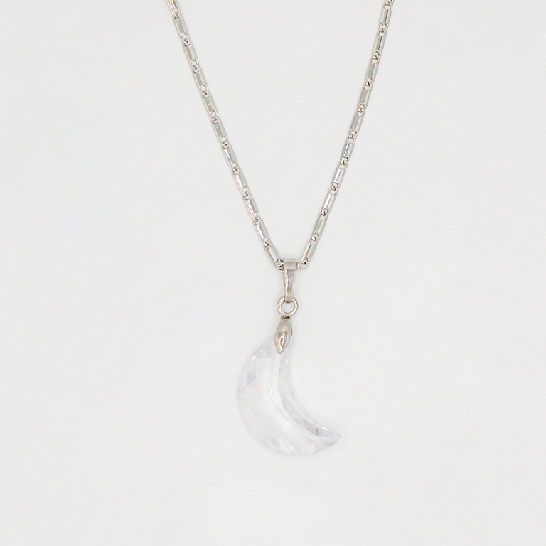 JEWELRY - NECKLACE - STAINLESS STEEL AND ZIRCON - MOON К067-02 - 2.0x3.0cm NICKEL-TRANSPARENT - PACKAGE 6pcs.