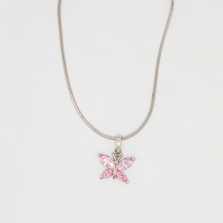 JEWELRY - NECKLACE - STAINLESS STEEL AND ZIRCON - BUTTERFLY К080-09 - 1.5x1.8cm NICKEL-PINK - PACKAGE 6pcs.