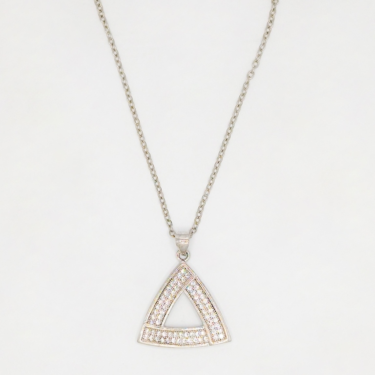 JEWELRY - NECKLACE - STAINLESS STEEL AND ZIRCON - TRIANGLE К086-05 - 2.2x3.0cm NICKEL-TRANSPARENT - PACKAGE 6pcs.