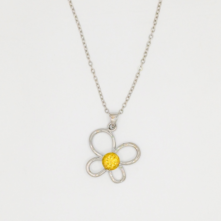 JEWELRY - NECKLACE - STAINLESS STEEL AND ZIRCON - FLOWER К078-05 - 2.2x2.8cm NICKEL-YELLOW - PACKAGE 6pcs.