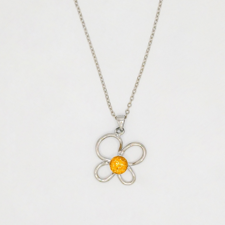 JEWELRY - NECKLACE - STAINLESS STEEL AND ZIRCON - FLOWER К078-05 - 2.2x2.8cm NICKEL-ORANGE - PACKAGE 6pcs.