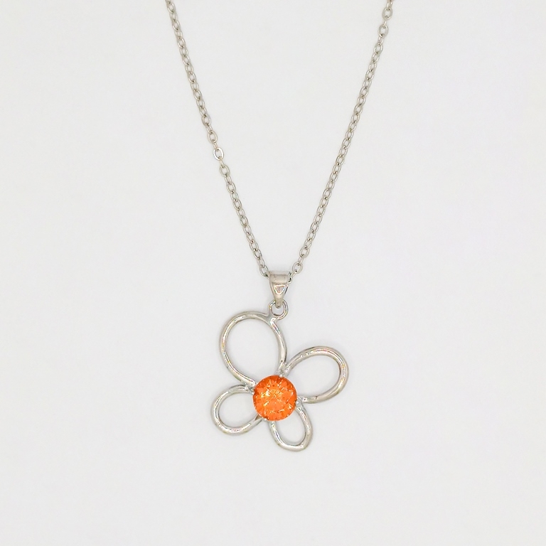 JEWELRY - NECKLACE - STAINLESS STEEL AND ZIRCON - FLOWER К078-05 - 2.2x2.8cm NICKEL-ORANGE (DARK) - PACKAGE 6pcs.