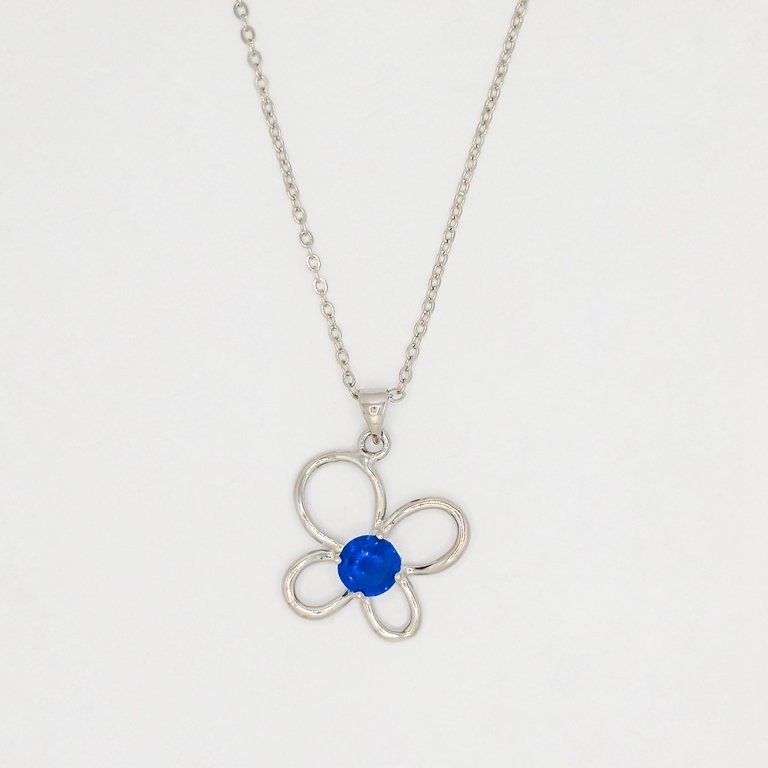 JEWELRY - NECKLACE - STAINLESS STEEL AND ZIRCON - FLOWER К078-05 - 2.2x2.8cm NICKEL-BLUE (DARK) - PACKAGE 6pcs.