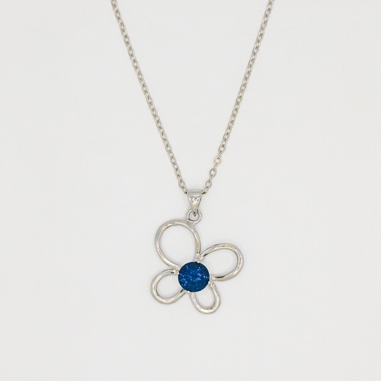 JEWELRY - NECKLACE - STAINLESS STEEL AND ZIRCON - FLOWER К078-05 - 2.2x2.8cm NICKEL-TURQUOISE (DARK) - PACKAGE 6pcs.