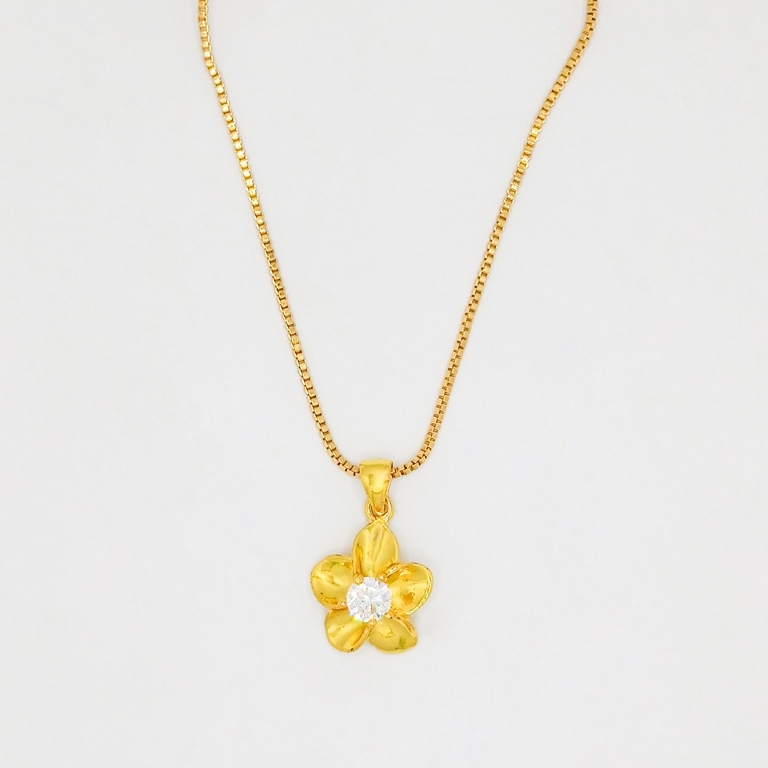 JEWELRY - NECKLACE - STAINLESS STEEL AND ZIRCON - FLOWER К088-12 - 1.4x2.5cm GOLD-TRANSPARENT - PACKAGE 6pcs.