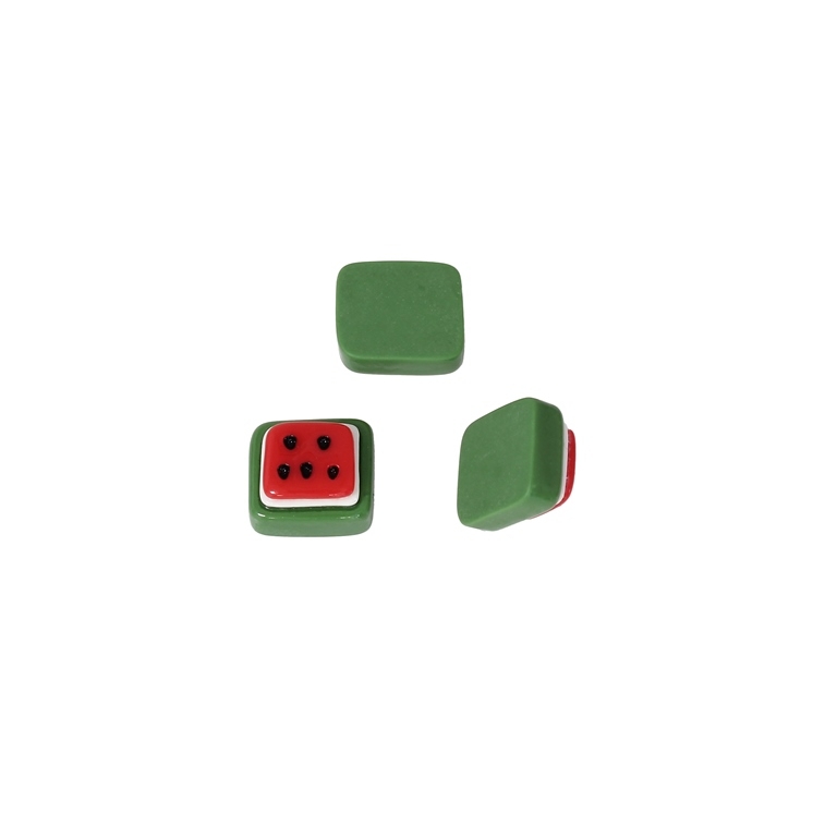 PLASTIC BEADS - RESIN 3D - FOR GLUING - WATERMELON 04 - 11x10x6мм GREEN AND RED - PACKAGE 60pcs.