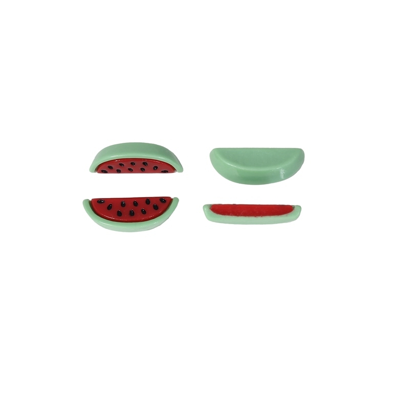 PLASTIC BEADS - RESIN 3D - FOR GLUING - WATERMELON 05 - 18x7x4мм RED AND GREEN (LIGHT) - PACKAGE 40pcs.