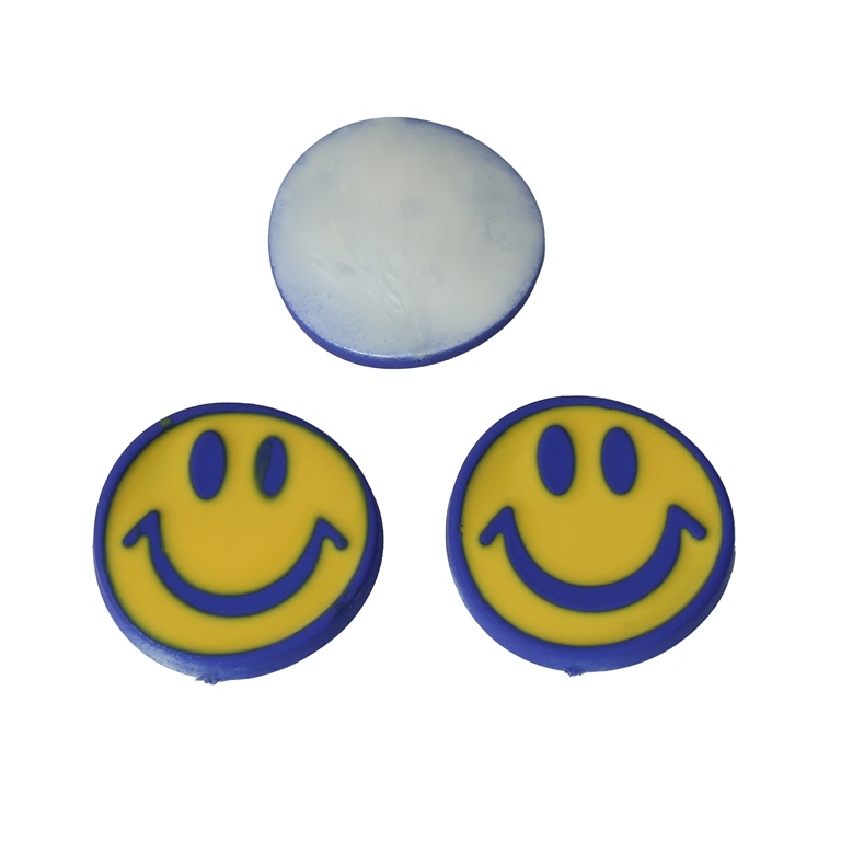 PLASTIC BEADS - RESIN 3D - FOR GLUING - SMILEY FACE 03 - 25x25x5мм BLUE AND YELLOW - PACKAGE 40pcs.