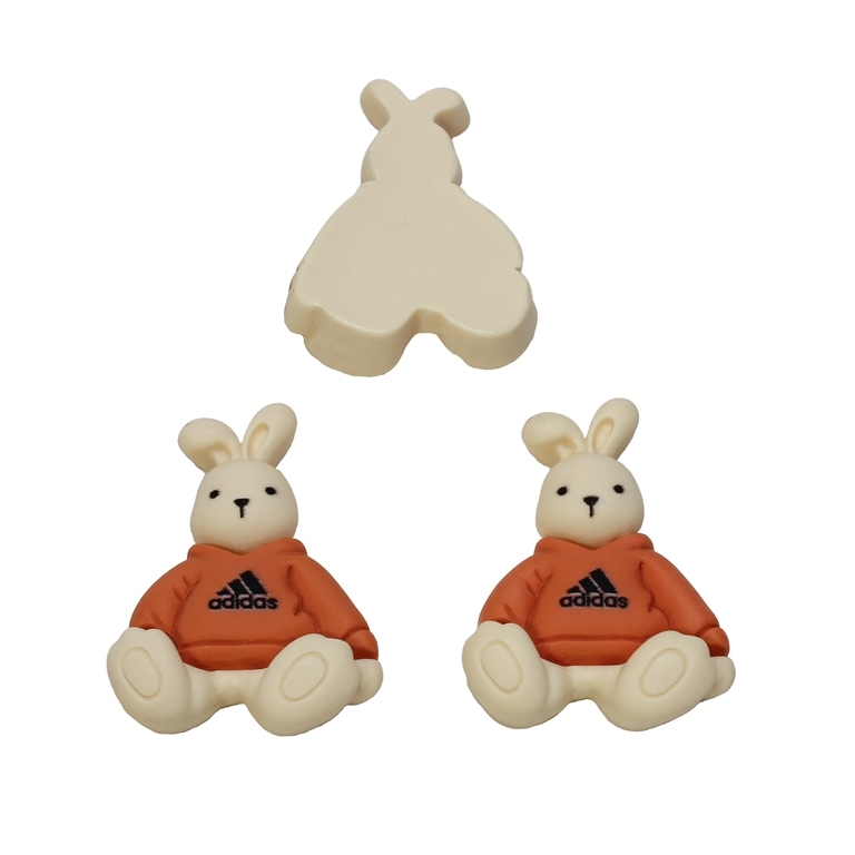 PLASTIC BEADS - RESIN 3D - FOR GLUING - RABBIT WITH CLOTHES 01 - 23x30x8мм ECRU AND ORANGE (DARK) - PACKAGE 30pcs.