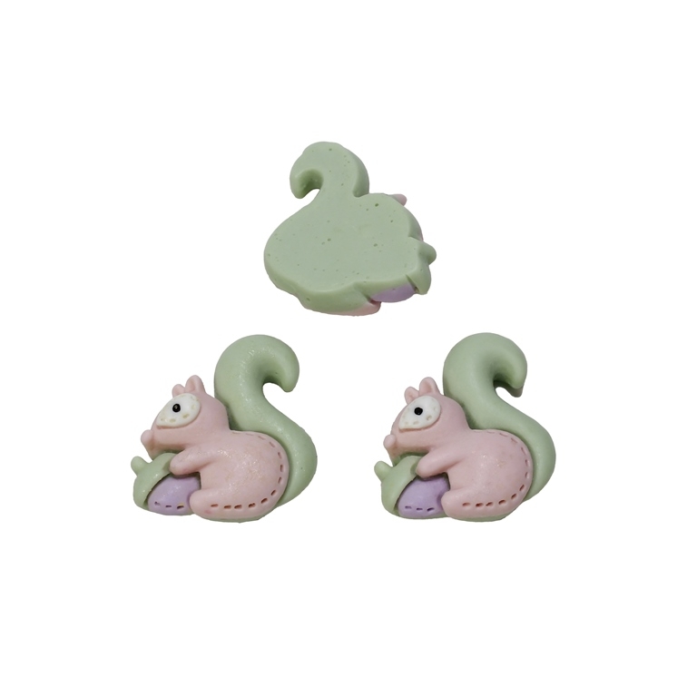 PLASTIC BEADS - RESIN 3D - FOR GLUING - SQUIRREL 02 - 19x21x8мм RESEDA AND PINK (LIGHT) - PACKAGE 30pcs.