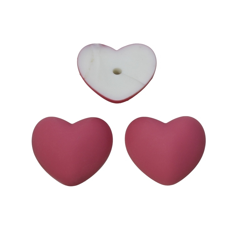 PLASTIC BEADS - RESIN 3D - FOR GLUING - HEART 15 - 24x22x8мм PINK - PACKAGE 40pcs.