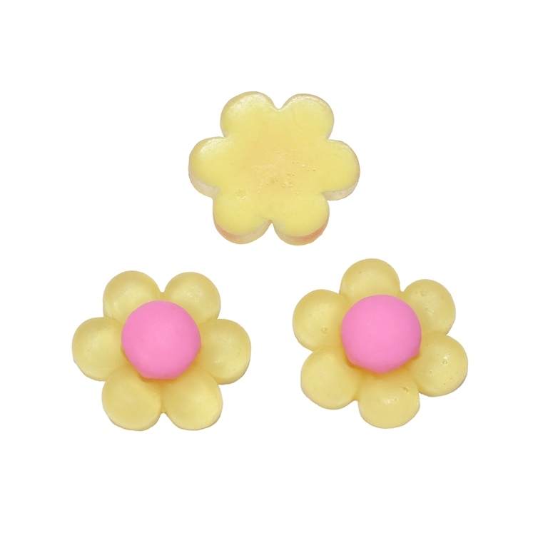 PLASTIC BEADS - RESIN 3D - FOR GLUING - FLOWER 04 TRANSPARENT - 21x22x8мм YELLOW AND PINK - PACKAGE 30pcs.