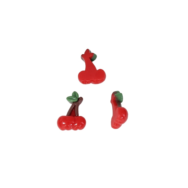 PLASTIC BEADS - RESIN 3D - FOR GLUING - CHERRIES 02 - 11x16x5мм RED AND GREEN - PACKAGE 60pcs.