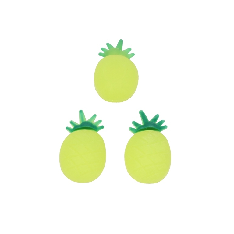 PLASTIC BEADS - SILICONE 3D - FOR GLUING - PINEAPPLE 02 - 14x23x10мм YELLOW (LIGHT) ELECTRICAL AND GREEN - PACKAGE 30pcs.