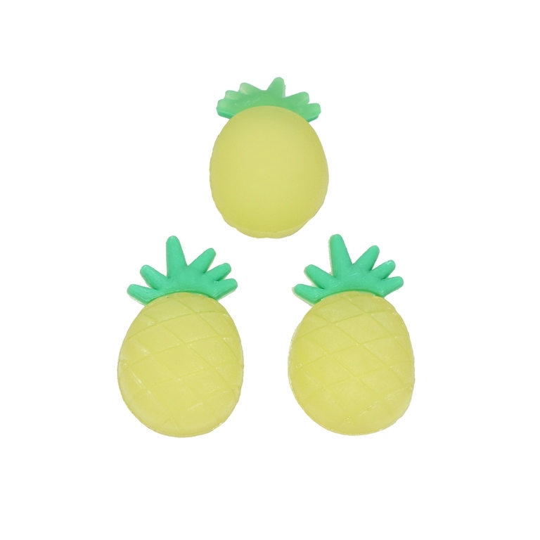 PLASTIC BEADS - SILICONE 3D - FOR GLUING - PINEAPPLE 02 - 16x28x12мм YELLOW (LIGHT) AND GREEN (LIGHT) - PACKAGE 30pcs.