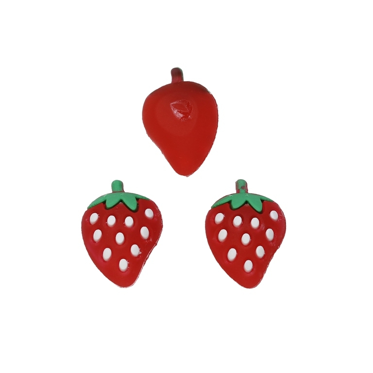 PLASTIC BEADS - SILICONE 3D - FOR GLUING - STRAWBERRY 08 - 15x22x10мм RED-GREEN-WHITE - PACKAGE 30pcs.