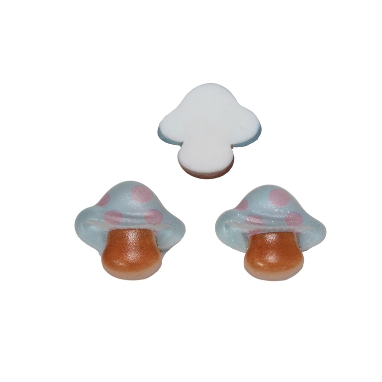 PLASTIC BEADS - RESIN 3D - FOR GLUING - MUSHROOM 06 TRANSPARENT - 20x20x6мм BLUE (LIGHT) AND BROWN - PACKAGE 40pcs.