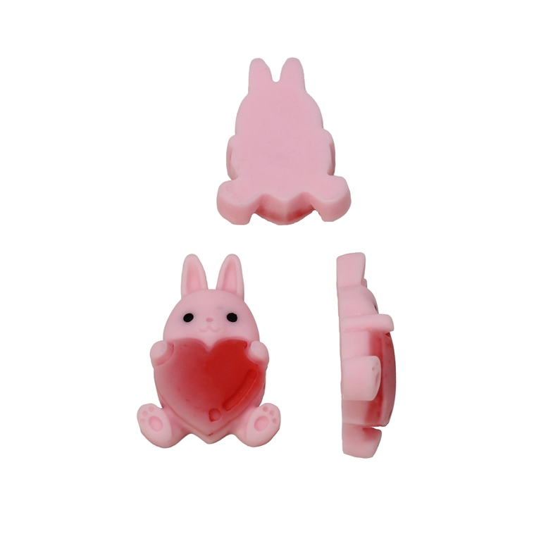 PLASTIC BEADS - RESIN 3D - FOR GLUING - RABBIT 11 - 19x27x7мм PINK AND RED - SECOND-RATE - PACKAGE 40pcs.