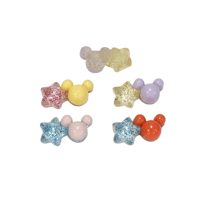 PLASTIC BEADS - RESIN 3D - FOR GLUING - BEAR AND STAR 01 TRANSPARENT - 19x10x7мм MIX - PACKAGE 60pcs.