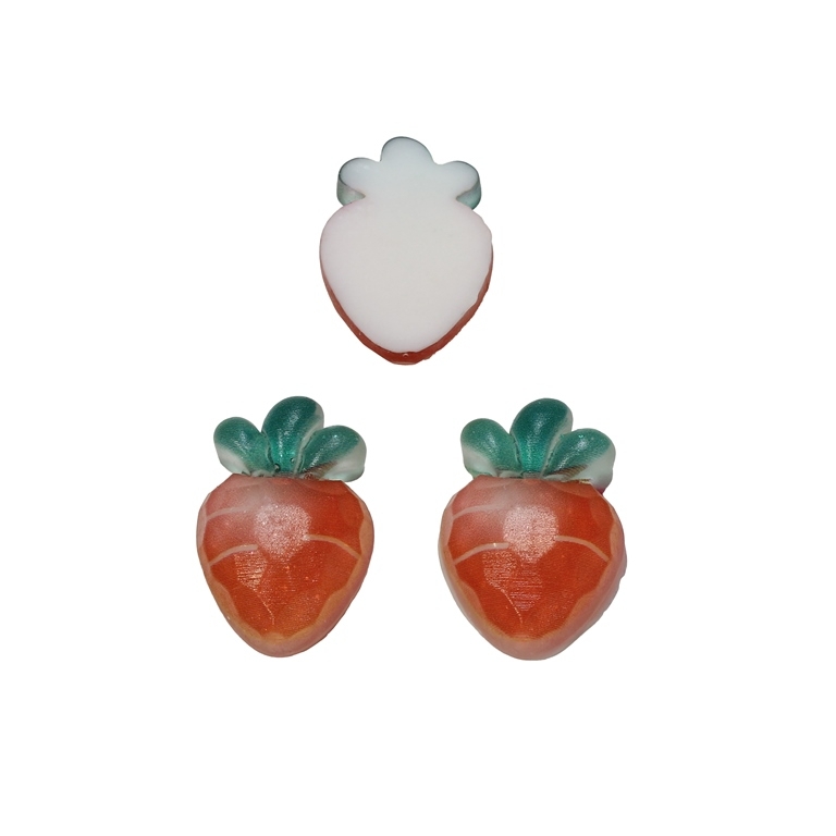 PLASTIC BEADS - RESIN 3D - FOR GLUING - CARROT 05 TRANSPARENT - 16x23x6мм ORANGE (DARK) AND GREEN - PACKAGE 40pcs.