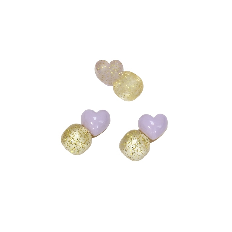 PLASTIC BEADS - RESIN 3D - FOR GLUING - HEART AND CIRCLE 01 TRANSPARENT - 18x9x7мм YELLOW-PURPLE - PACKAGE 60pcs.