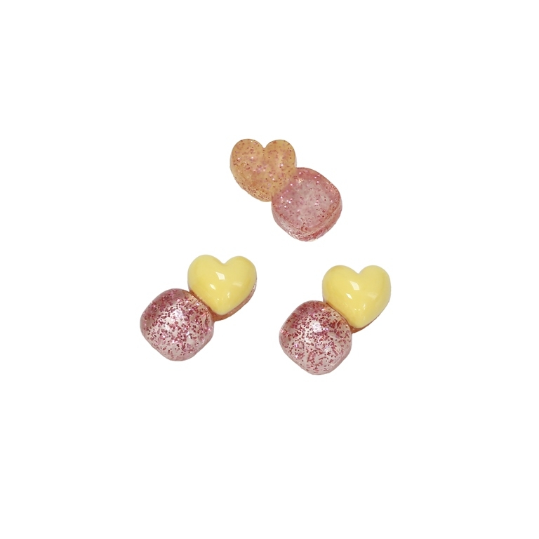 PLASTIC BEADS - RESIN 3D - FOR GLUING - HEART AND CIRCLE 01 TRANSPARENT - 18x9x7мм PINK-YELLOW - PACKAGE 60pcs.