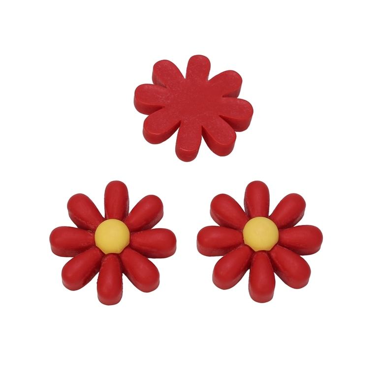 PLASTIC BEADS - RESIN 3D - FOR GLUING - FLOWER 06 - 24x23x8мм RED AND YELLOW - PACKAGE 40pcs.