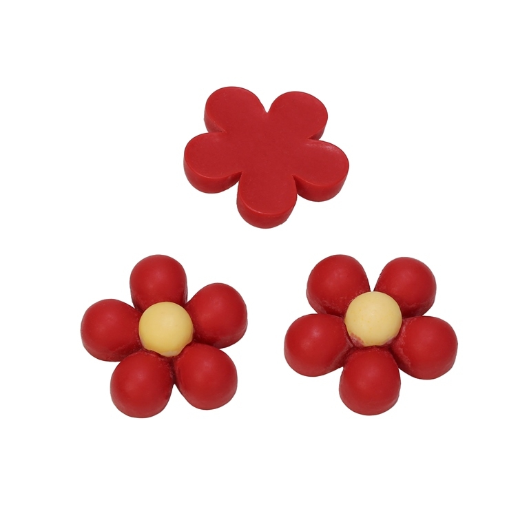 PLASTIC BEADS - RESIN 3D - FOR GLUING - FLOWER 09 - 24x8мм RED AND YELLOW - PACKAGE 40pcs.