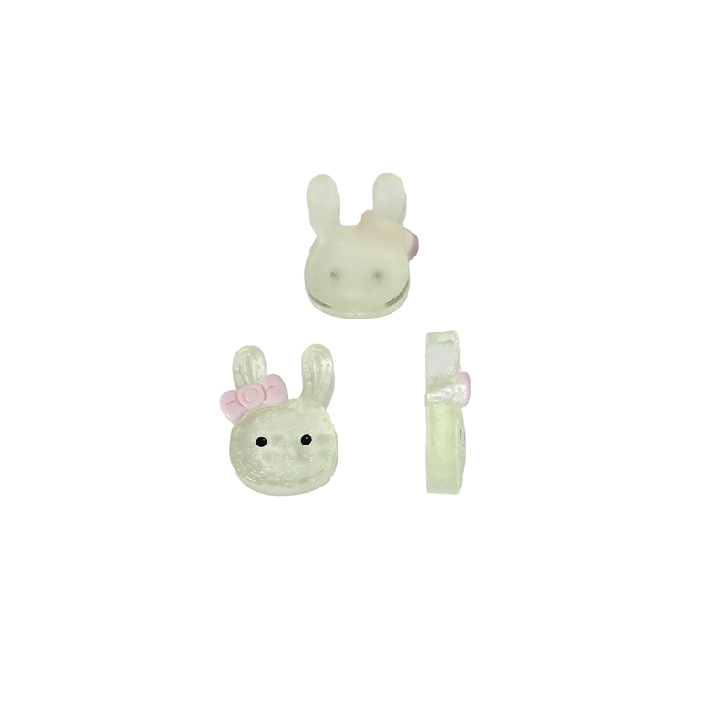 PLASTIC BEADS - RESIN 3D - FOR GLUING - BUNNY 02 TRANSPARENT - 12x16x5mm GREEN (LIGHT) AND PINK (LIGHT) - PACKAGE 40pcs.