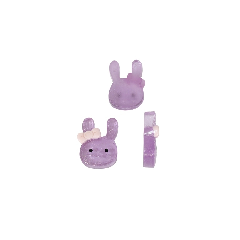 PLASTIC BEADS - RESIN 3D - FOR GLUING - BUNNY 02 TRANSPARENT - 12x16x5mm PURPLE (DARK) AND PINK (LIGHT) - PACKAGE 40pcs.