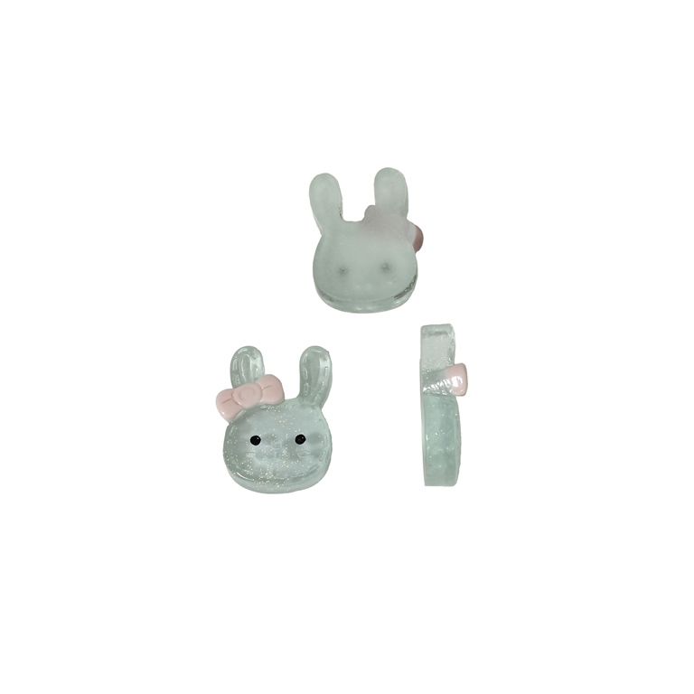 PLASTIC BEADS - RESIN 3D - FOR GLUING - BUNNY 02 TRANSPARENT - 12x16x5mm TURQUOISE (LIGHT) AND PINK (LIGHT) - PACKAGE 40pcs.