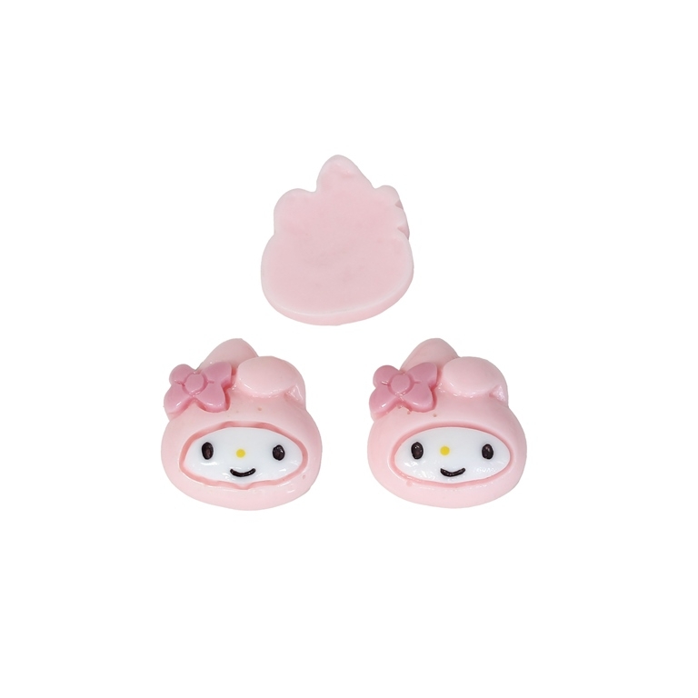 PLASTIC BEADS - RESIN 3D - FOR GLUING - BUNNY WITH HAT My Melody 01 - 17x19x5mm PINK (LIGHT) AND ECRU - PACKAGE 40pcs.