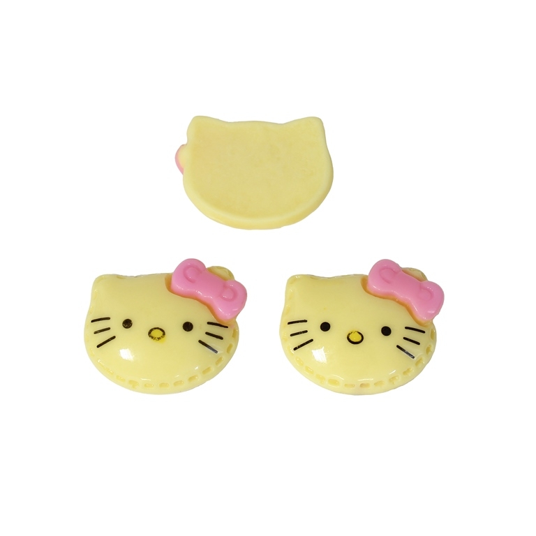 PLASTIC BEADS - RESIN 3D - FOR GLUING - KITTY 07 - 22x18x6mm YELLOW AND PINK - PACKAGE 40pcs.