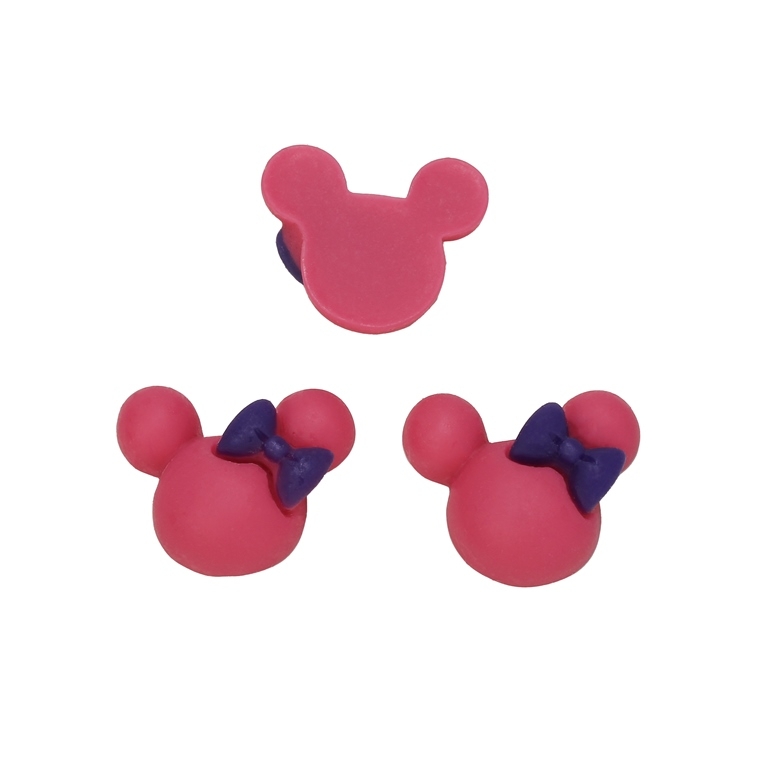 PLASTIC BEADS - RESIN 3D - FOR GLUING - MINNIE MOUSE 04 - 22x19x7mm CYCLAMEN (DARK) AND PURPLE (DARK) - PACKAGE 50pcs.