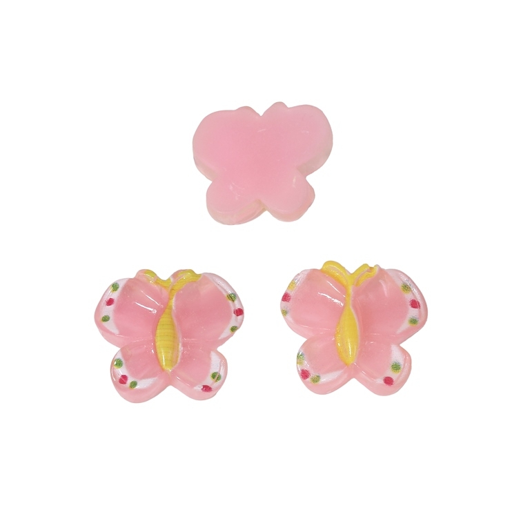 PLASTIC BEADS - RESIN 3D - FOR GLUING - BUTTERFLY 01 TRANSPARENT - 20x18x6mm PINK (LIGHT) AND YELLOW - PACKAGE 40pcs.