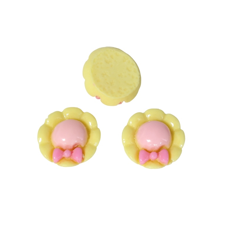 PLASTIC BEADS - RESIN 3D - FOR GLUING - HAT 01 WITH RIBBON - 20x8mm YELLOW AND PINK (LIGHT) - PACKAGE 40pcs.