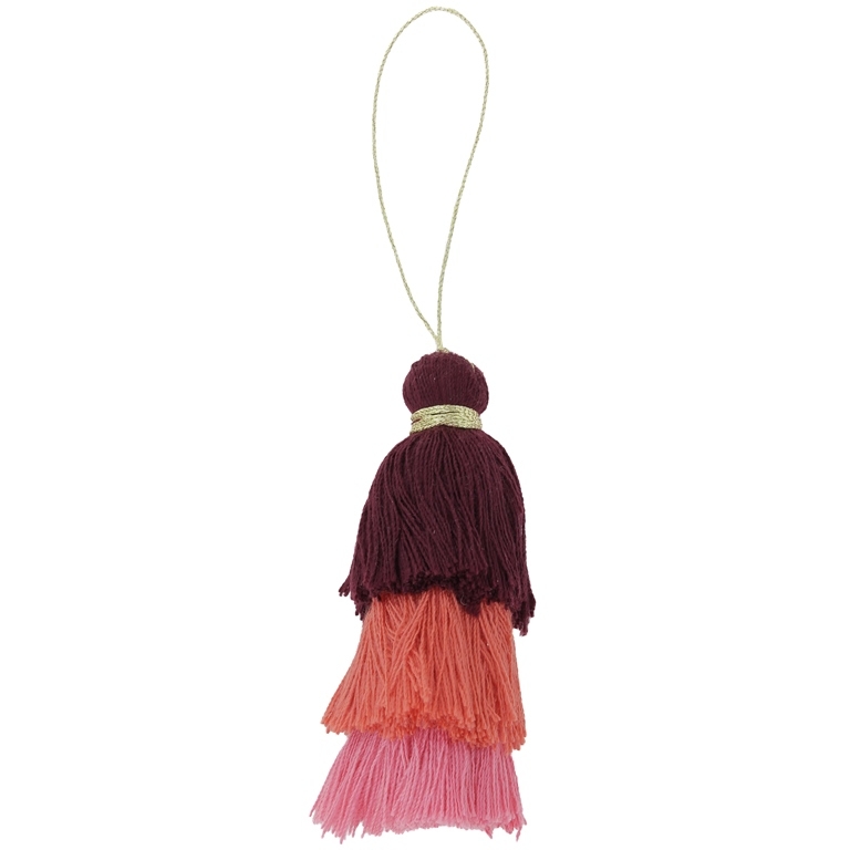 TEXTILE BEADS - TASSEL COTTON - THREE-LAYER - 8cm BORDEAUX (DARK)-CORAL ORANGE-PINK 54 - 2pcs.