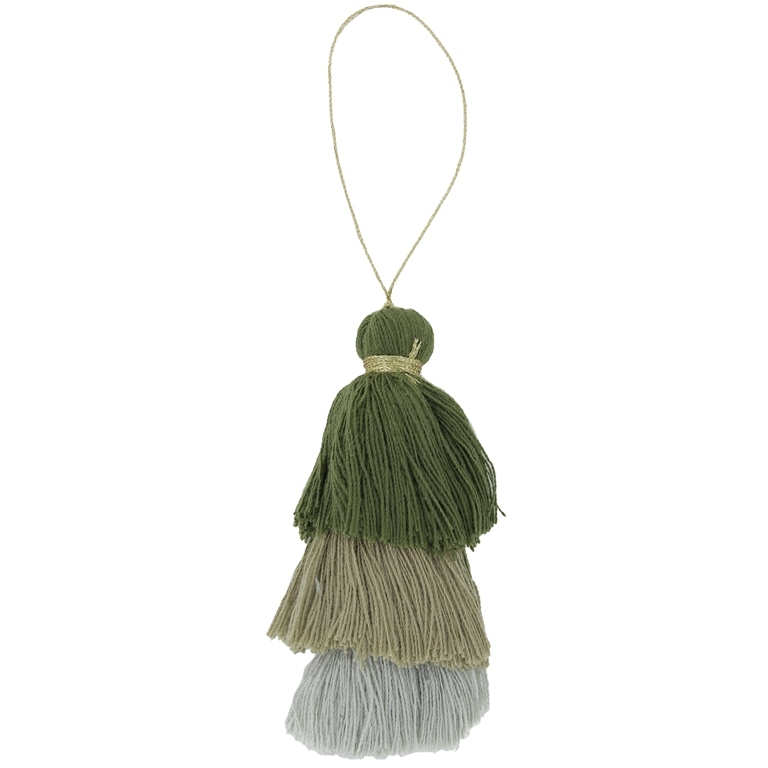 TEXTILE BEADS - TASSEL COTTON - THREE-LAYER - 8cm GREEN MILITARY-GREEN MILITARY (LIGHT)-GRAY (LIGHT) 44 - PACKAGE 20pcs.