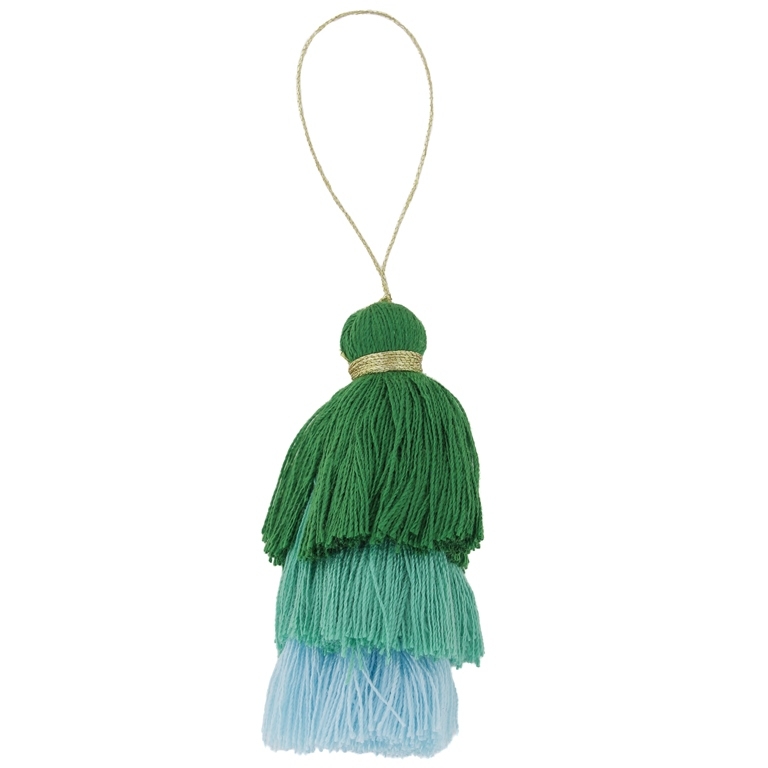 TEXTILE BEADS - TASSEL COTTON - THREE-LAYER - 8cm GREEN GRASSY-GREEN (LIGHT)-BLUE (LIGHT) 45 - 2pcs.