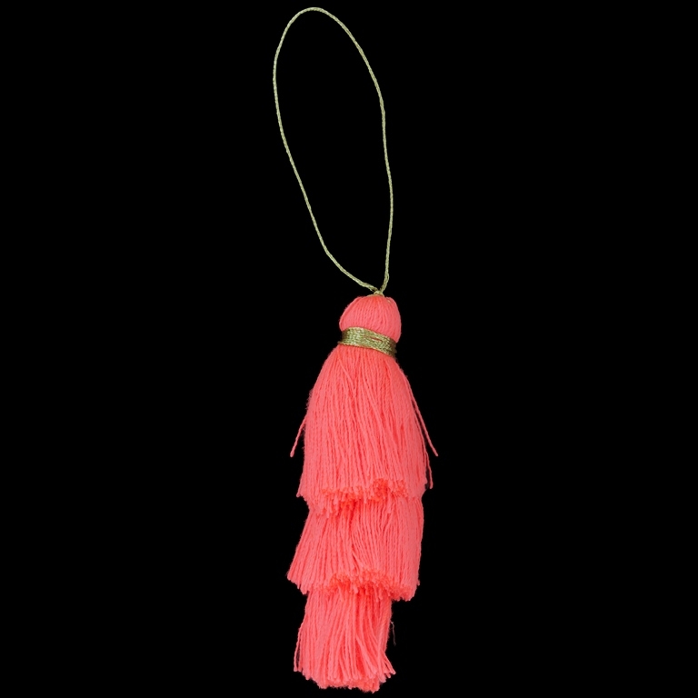 TEXTILE BEADS - TASSEL COTTON - THREE-LAYER - 8cm CORAL ELECTRICAL 67 - 2pcs.