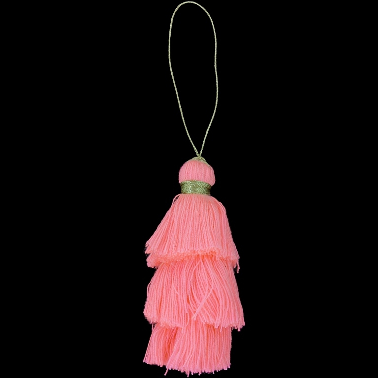 TEXTILE BEADS - TASSEL COTTON - THREE-LAYER - 8cm CORAL ELECTRICAL (LIGHT) 66 - 2pcs.