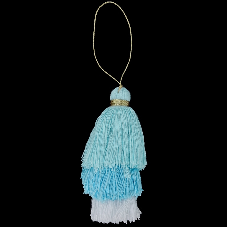 TEXTILE BEADS - TASSEL COTTON - THREE-LAYER - 8cm BLUE (LIGHT)-BLUE (LIGHT)-WHITE 48 - 2pcs.