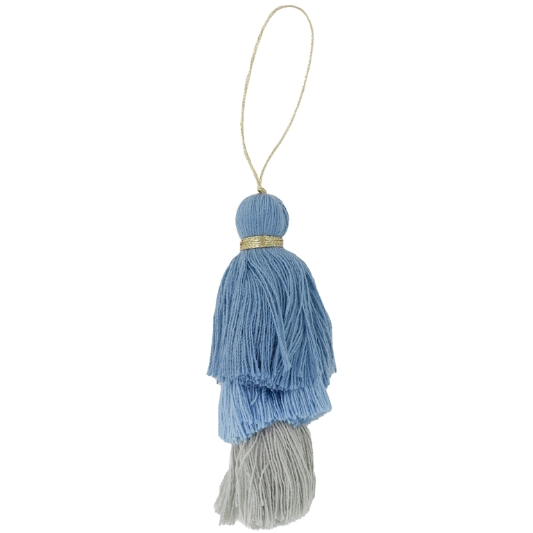 TEXTILE BEADS - TASSEL COTTON - THREE-LAYER - 8cm BLUE (LIGHT)-BLUE (LIGHT)-GRAY (LIGHT) 40 - 2pcs.