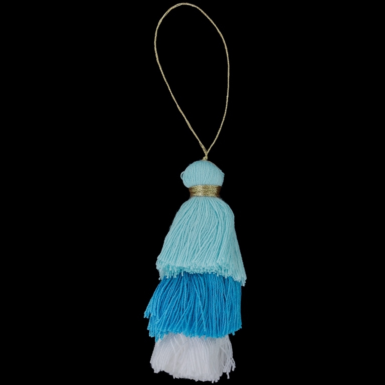 TEXTILE BEADS - TASSEL COTTON - THREE-LAYER - 8cm BLUE (LIGHT)-BLUE-WHITE 49 - 2pcs.