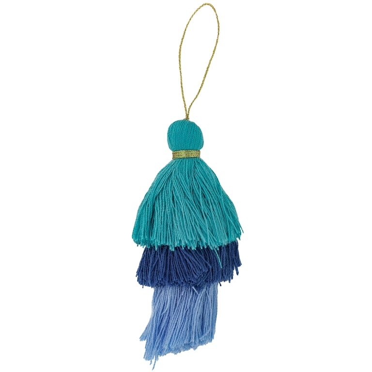 TEXTILE BEADS - TASSEL COTTON - THREE-LAYER - 8cm TURQUOISE-BLUE (DARK)-BLUE (LIGHT) 51 - PACKAGE 20pcs.