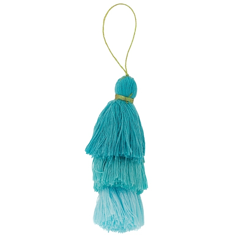 TEXTILE BEADS - TASSEL COTTON - THREE-LAYER - 8cm TURQUOISE-TURQUOISE (LIGHT)-BLUE (LIGHT) 50 - PACKAGE 20pcs.