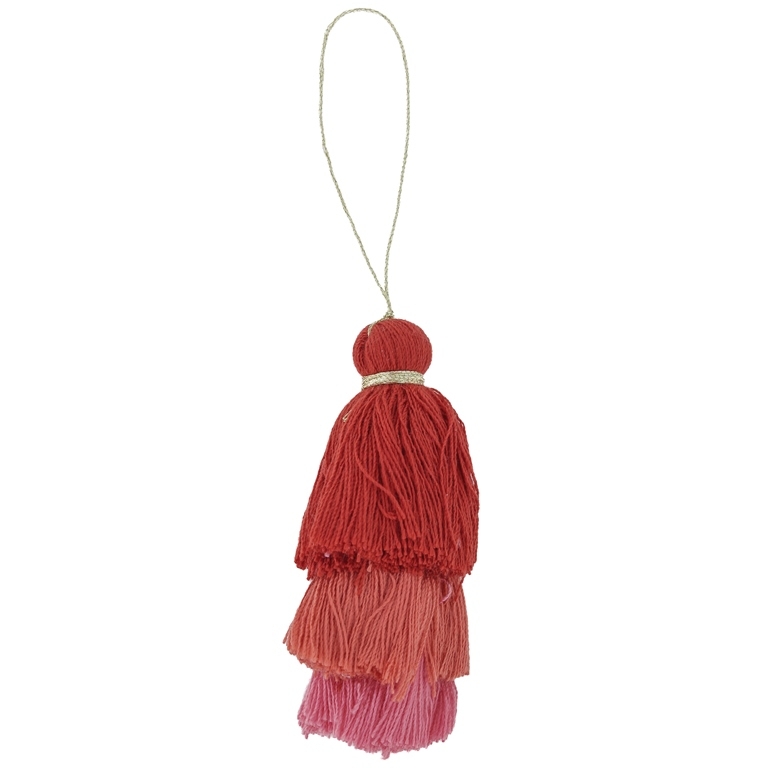 TEXTILE BEADS - TASSEL COTTON - THREE-LAYER - 8cm RED-CORAL ORANGE-PINK 53 - 2pcs.